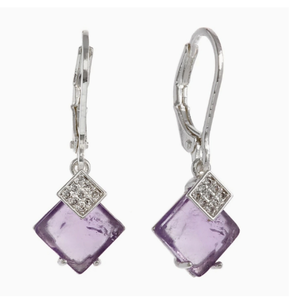 Amethyst & fine silver plated drop earring